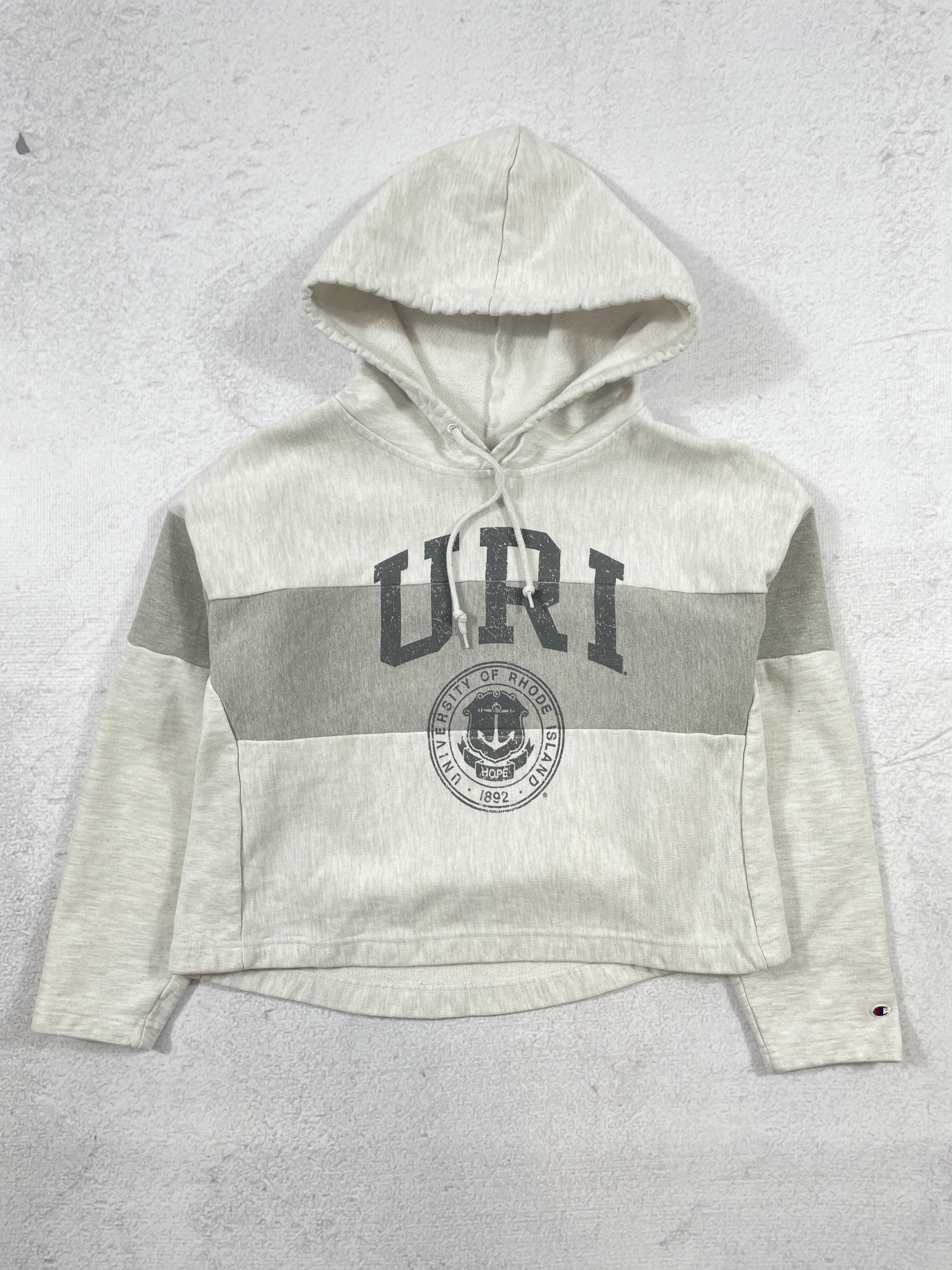 Vintage Champion Reverse Weave University of Rhode Island Cropped Hoodie - Women's Medium