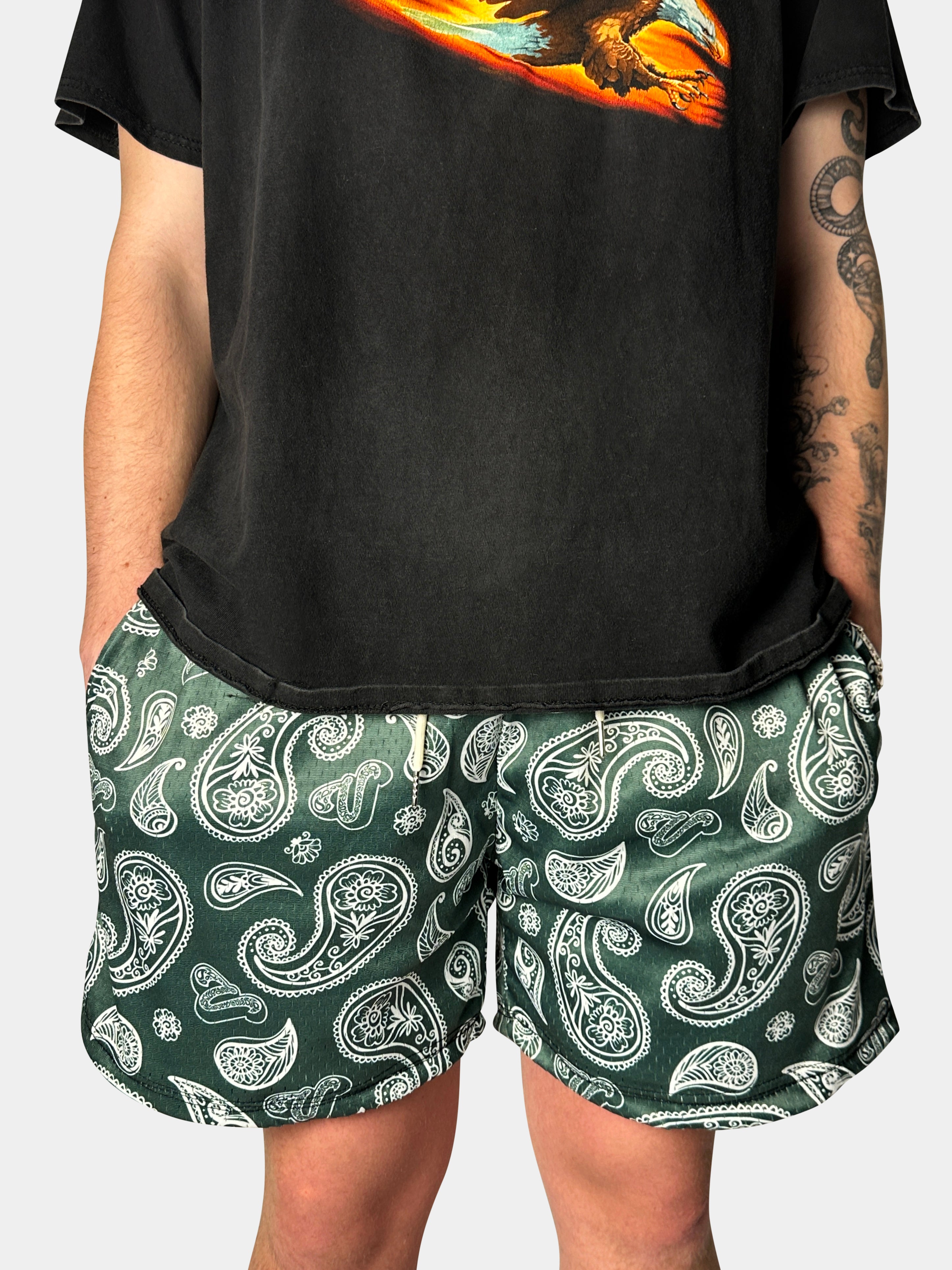 Vibn Paisley Heavyweight Mesh Shorts - Pine
