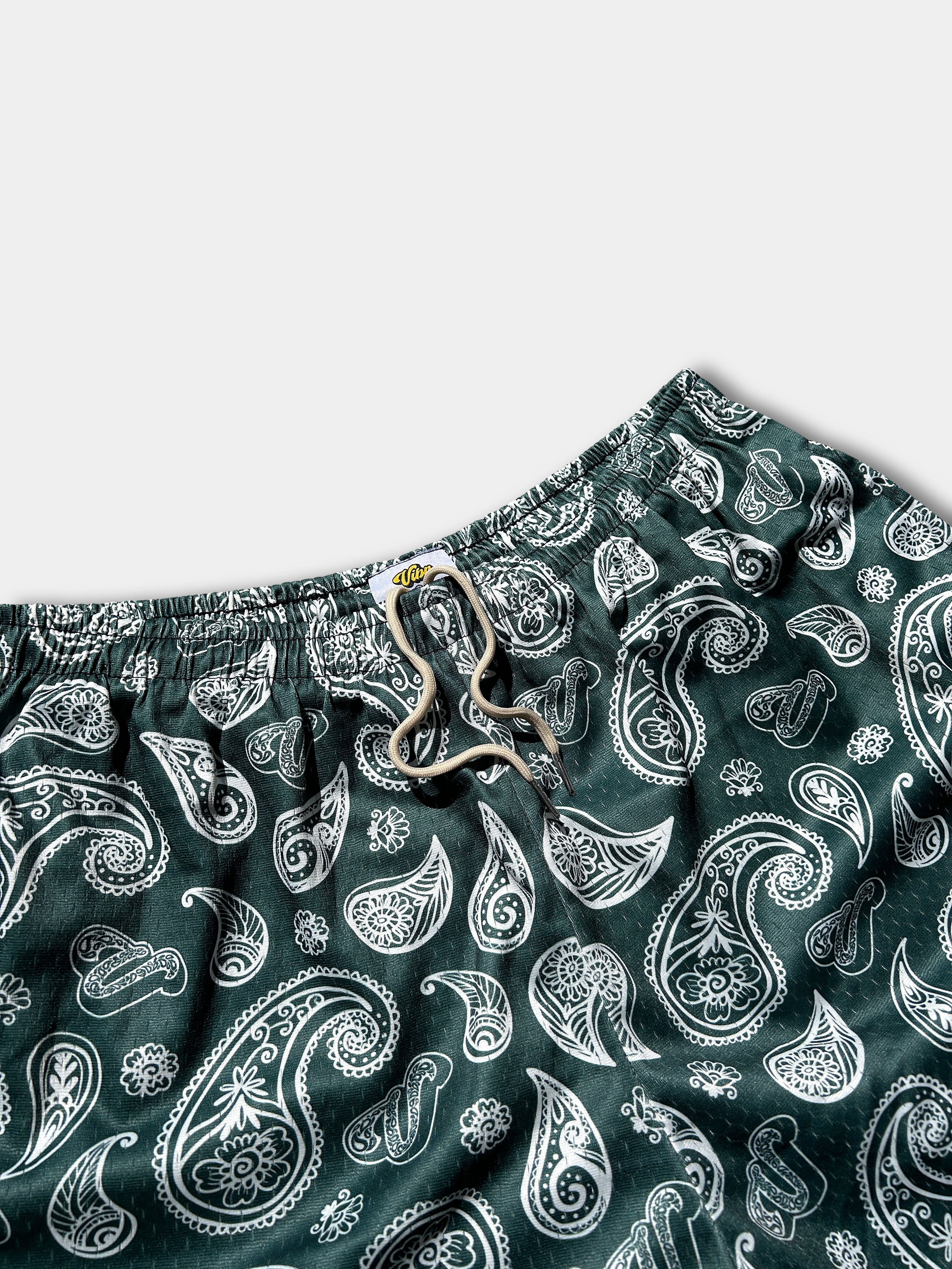Vibn Paisley Heavyweight Mesh Shorts - Pine