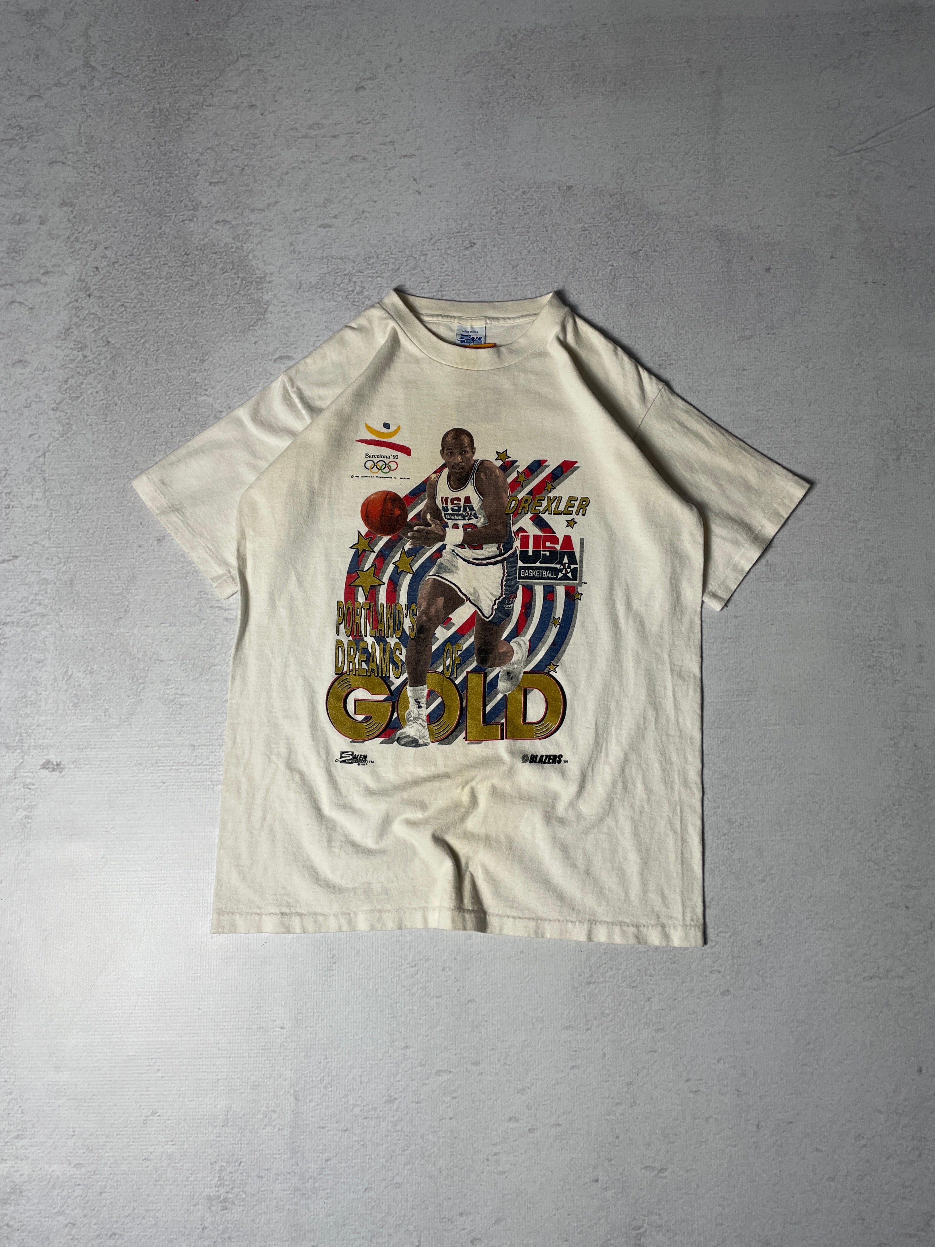 Vintage 1992 NBA Clyde Drexler USA Basketball Portland's Dreams of Gold T-Shirt - Men's Large