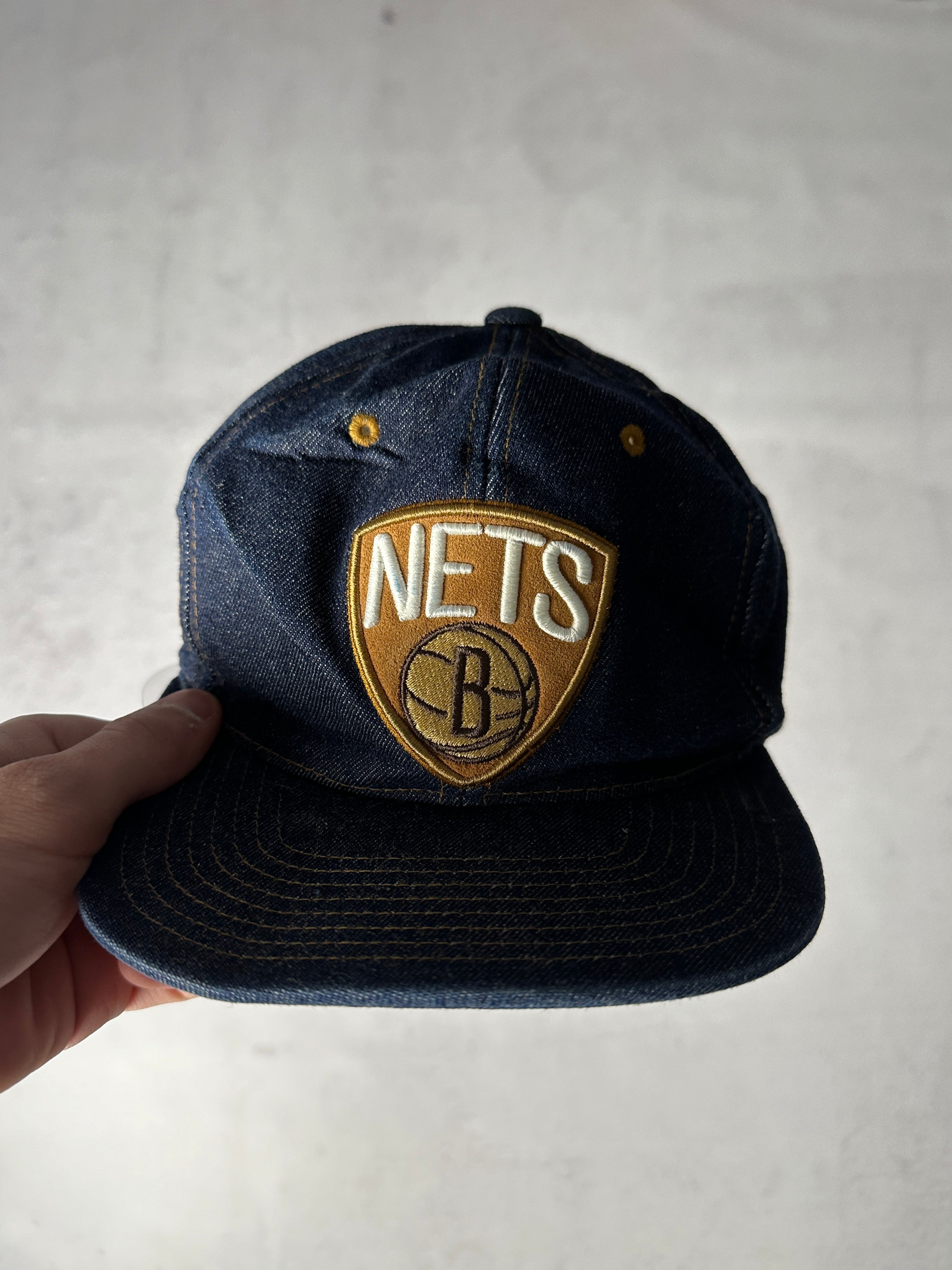Vintage NBA Brooklyn Nets Denim Snap Back Hat - OSFA
