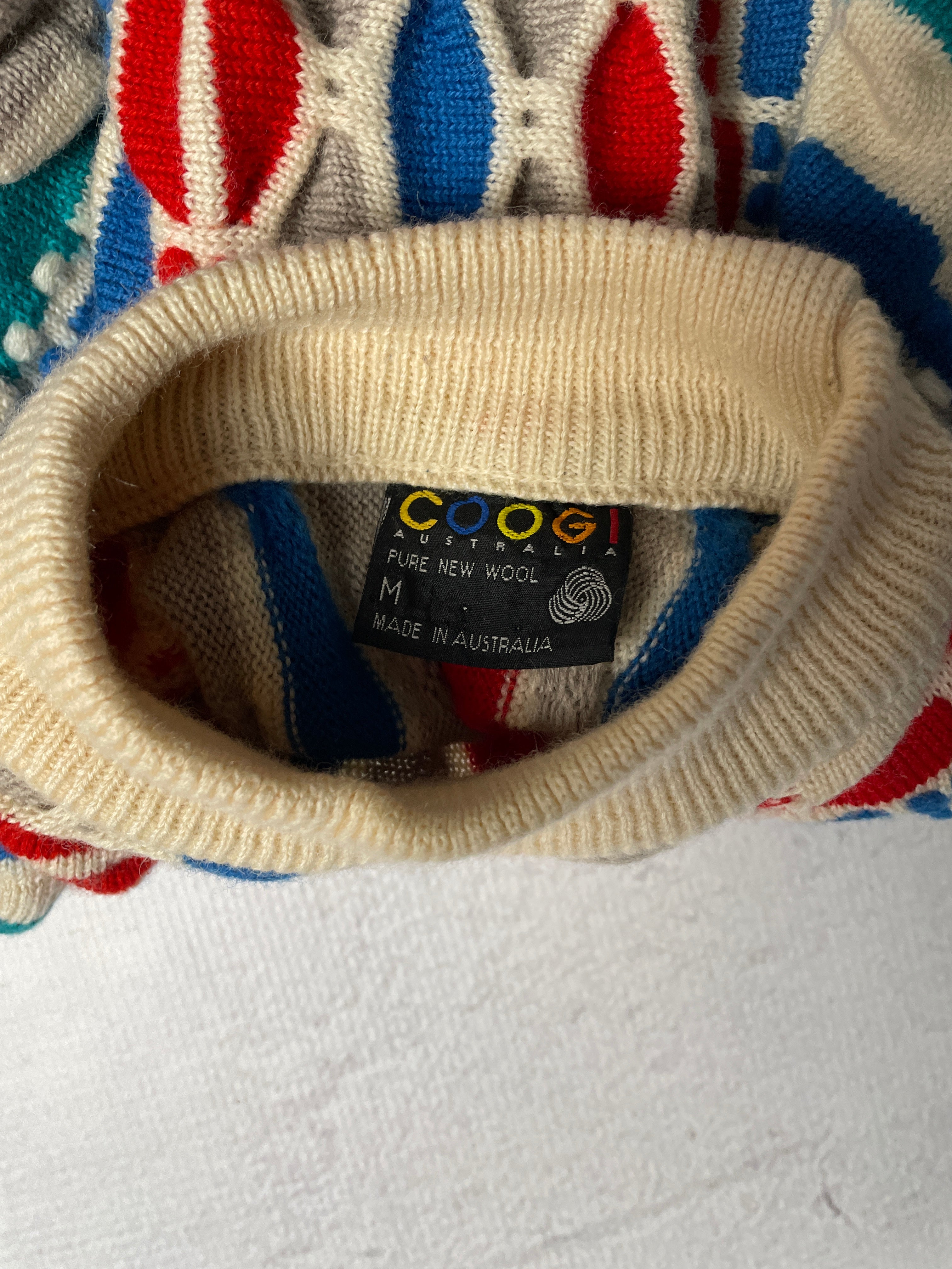 Vintage Coogi 3D Knitted Mockneck Sweater - Men's Small