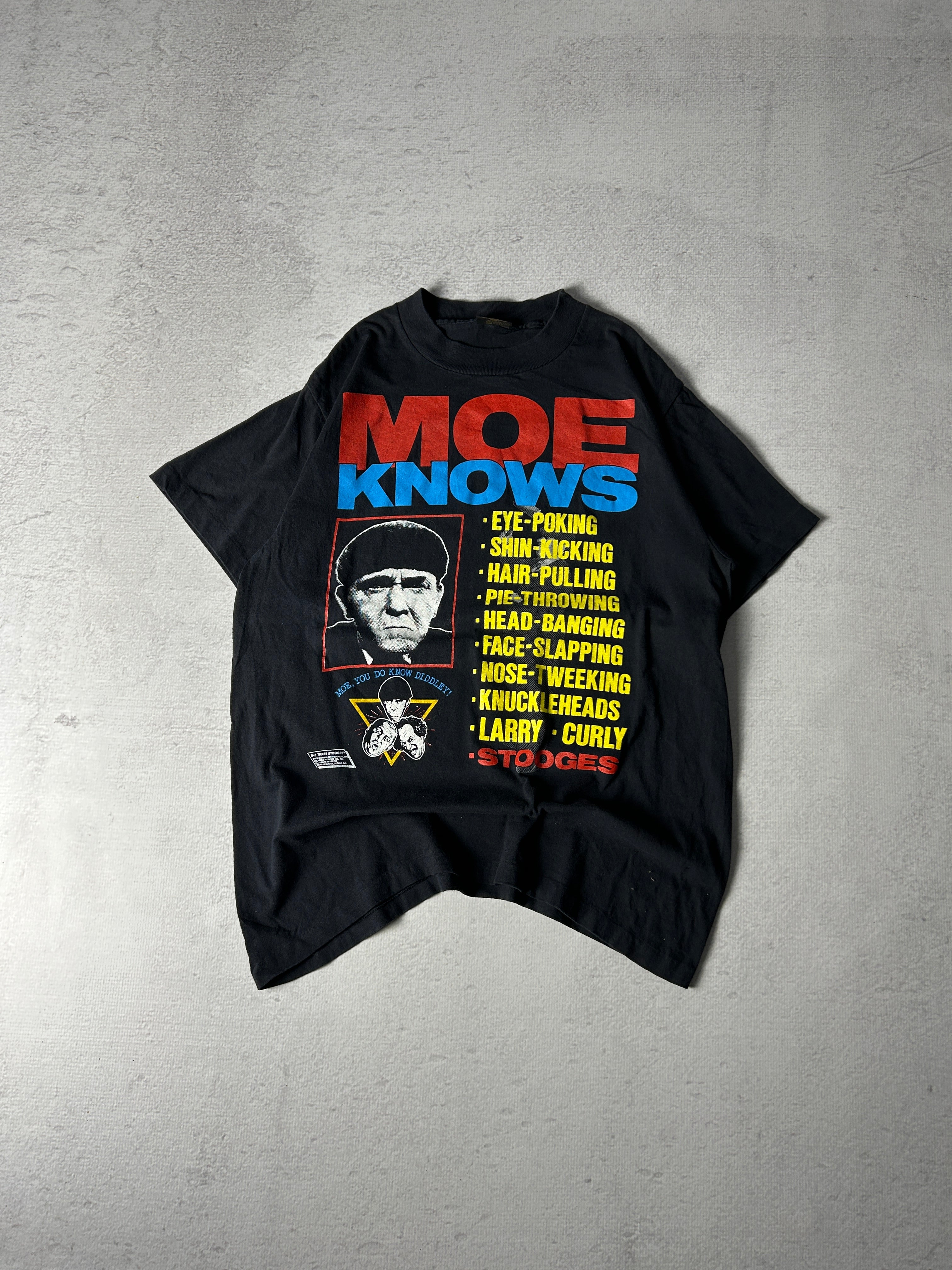 Vintage 1990 The Three Stooges 'Moe Knows' T-Shirt - Men's Large