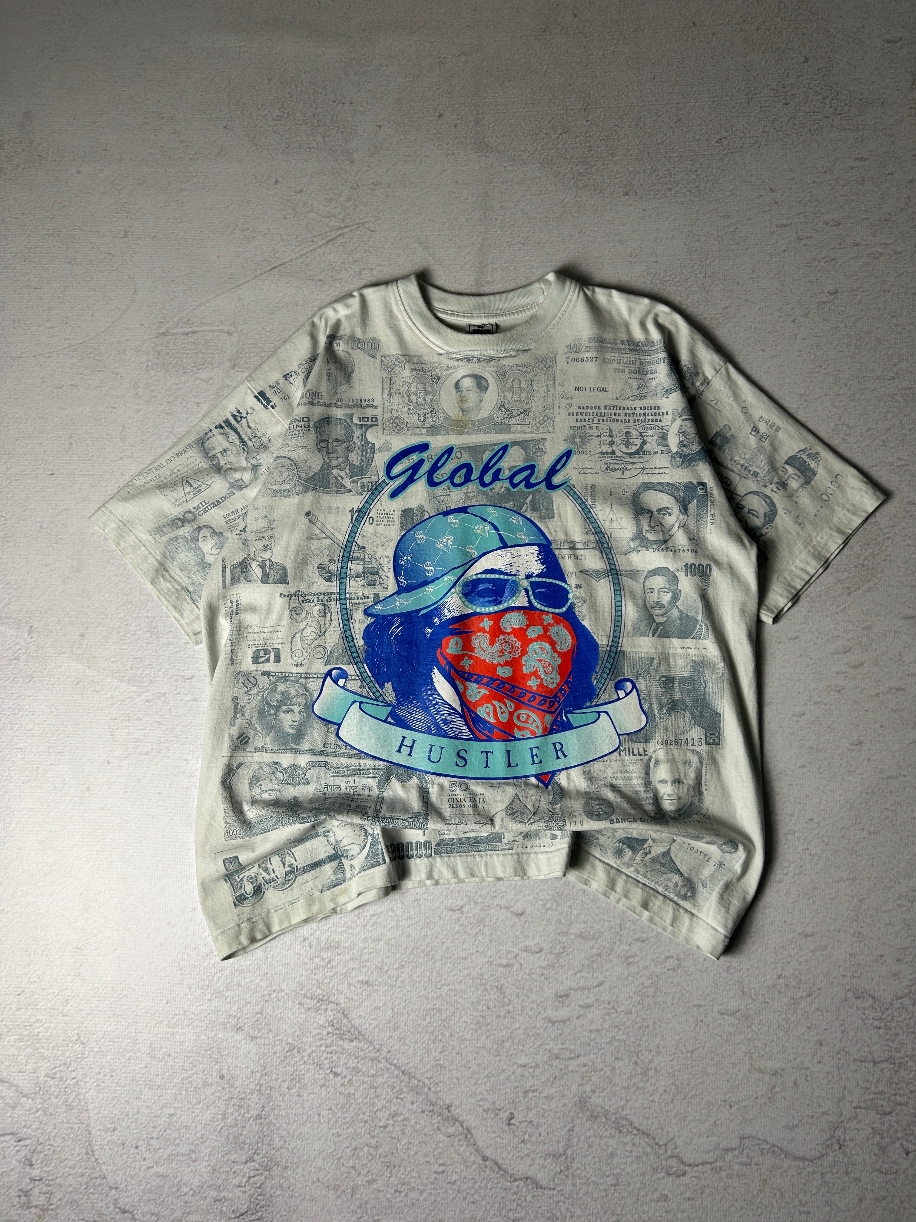 Vintage Global Hustler Graphic T-Shirt - Men's 2XL